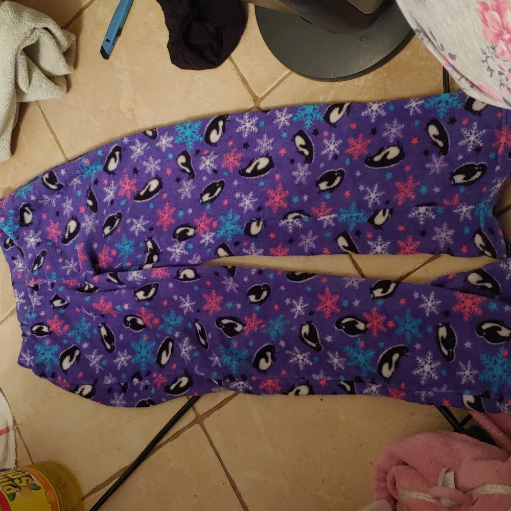 Fuzzy penguin PJ pants